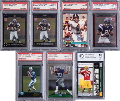 1991-2007 Assorted Brands Football Graded Rookie Cards Collection (7) Including Peyton Manning, Aaron Rodgers